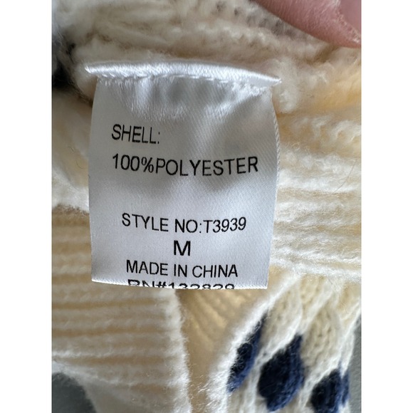 MIOU MUSE Cream Navy Geometric Fair Isle Mock Neck Sweater Size M - Picture 4 of 6